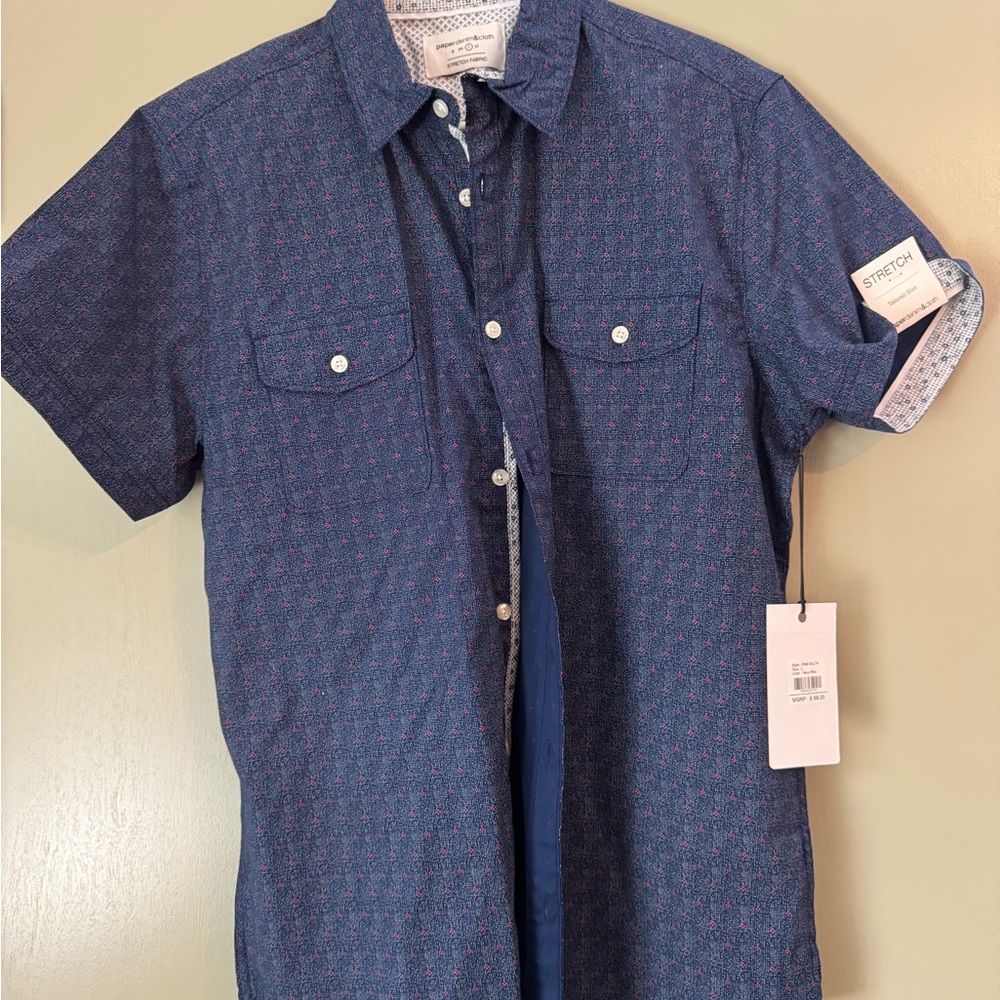 Paper Denim & Cloth Navy Patterned Button Down Shirt